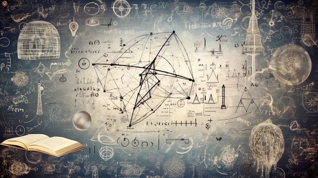 Digital seamless mathematical formulas. Abstract digital futuristic background with math, physics symbols and mesh network grid. 3D illustration in 4K science concept - Powered by Adobe
