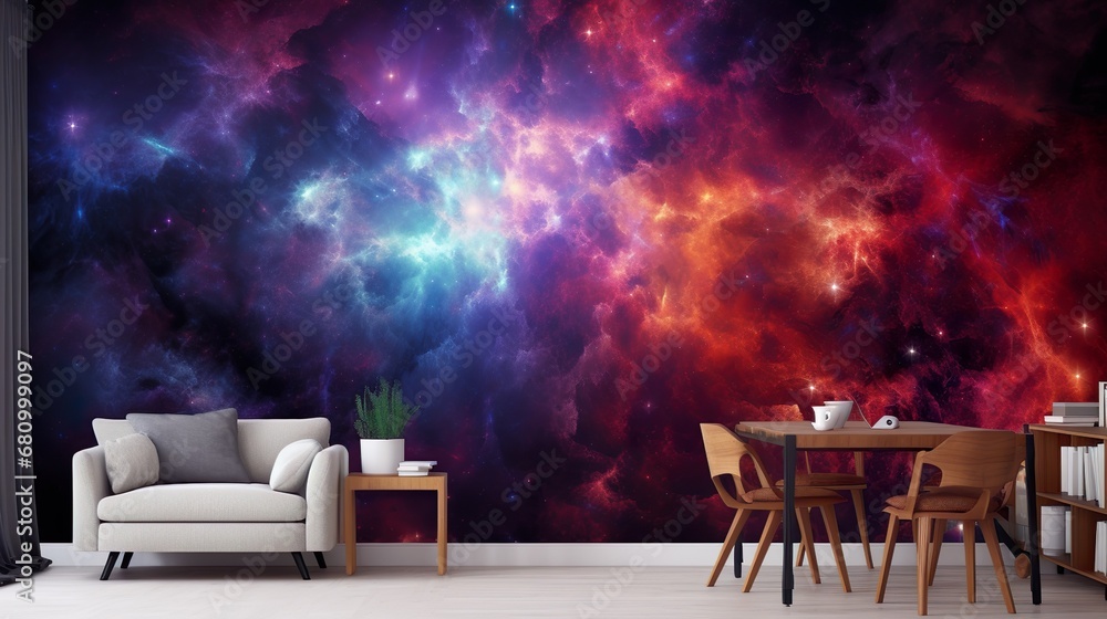 Wall mural cosmic nebula in space among stars and galaxies. gas dust clouds nebula in outer space. birth and ex