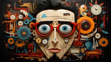 Surreal Mechanical Portrait with Abstract Features