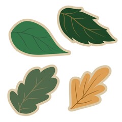Doodle leaves with line cutting set illustration botanical drawing with green and gold line colors that can used for sticker, icon, decorative, etc.