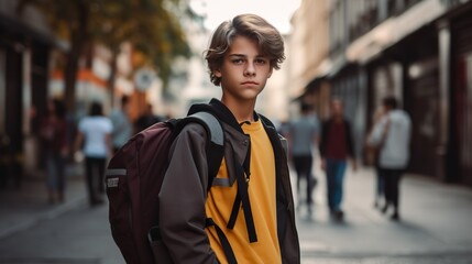 stylish school boy with backpack