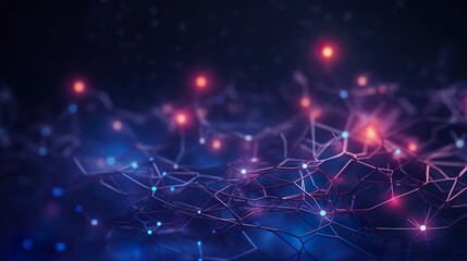 Obraz premium Abstract blue digital technology background of dots and lines. Concept for neural network, cybersecurity, data stream, database, supercomputer, cloud computing.