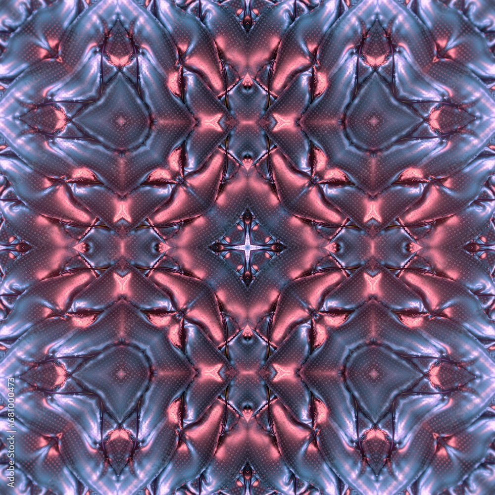 Poster 3d rendering digital illustration of a pattern of air-inflated metallized cylinders wrapped in steel