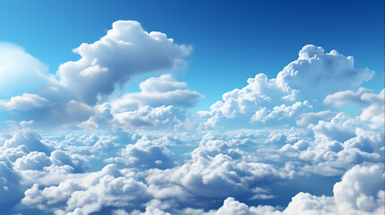 Naklejka na ściany i meble Sunny Day Sky Serene Blue Sky with Fluffy White Clouds in Nature Canvas, Generative Ai