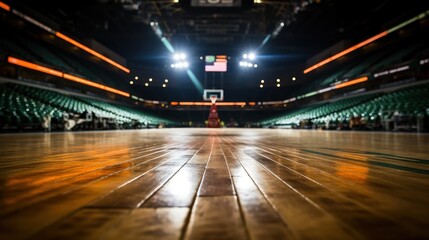 Fototapeta na wymiar Basketball court in a stadium equipped with bright lights.