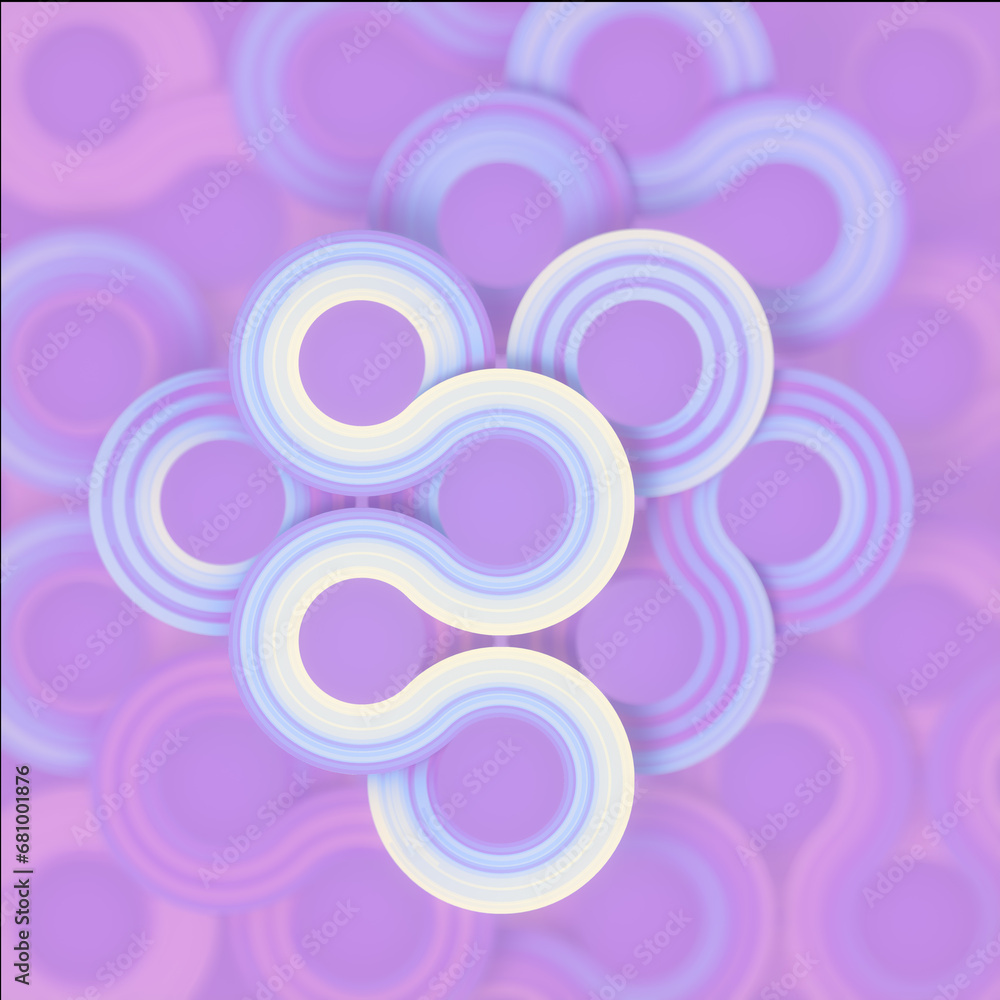 Poster close-up of rounded layered pattern with neon texture. 3d rendering digital illustration