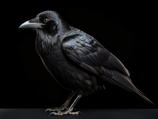 Fototapeta premium Crow Studio Shot Isolated on Clear Black Background, Generative AI