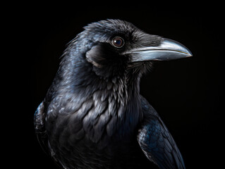 Crow Studio Shot Isolated on Clear Black Background, Generative AI