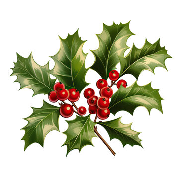 Christmas holly leaves with berries vibrant green AI generative