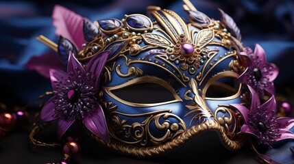 Mardi Gras carnival mask on blue background