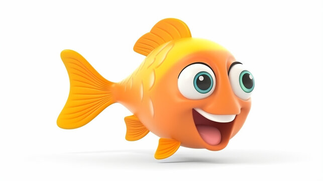 cute orange fish character isolated on transparent on white background. generative ai