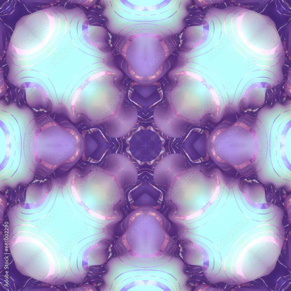 Aufkleber Purple-blue geometric symmetrical gilded circle pattern on the inflatable surface. 3d rendering