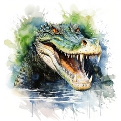 Obraz premium A Majestic Crocodile in Vivid Watercolors, Ready to Snap