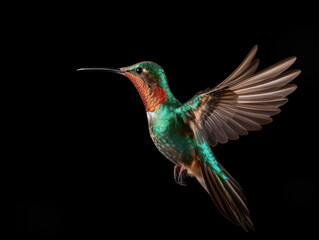 Fototapeta premium Hummingbird Studio Shot Isolated on Clear Black Background, Generative AI