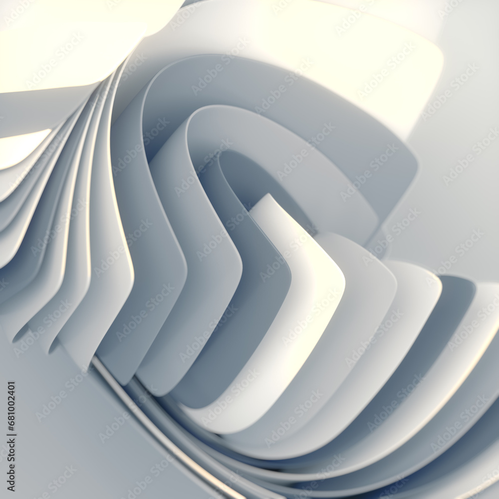 Poster Three-dimensional rendering of a white geometric, visually complex and intricate shape. 3d digital illustration