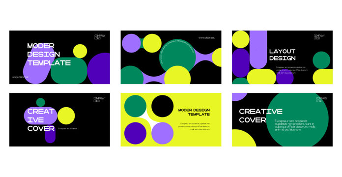 Creative covers or horizontal posters in trendy minimal style for corporate identity, branding, social media advertising, promo. Modern layout design template with dynamic geometric shapes.