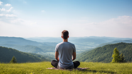 Naklejka na ściany i meble person meditating in the mountains