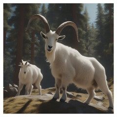 A pair of mountain goats in the wild , generative ai
