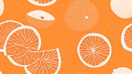 Risograph-Druck mit Orangen, minimalistisch auf orangefarbenem Hintergrund, nahtloses Muster