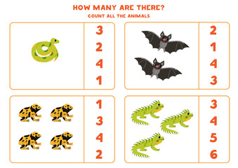 Count all South American animals and circle the correct answers.