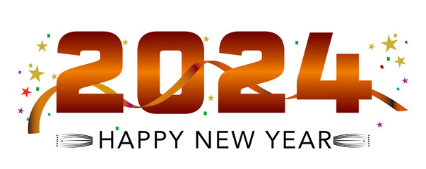 Happy New Year 2024 text with celerbraton oranments with no background png