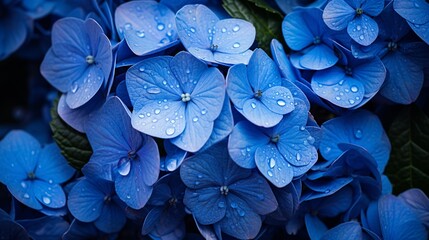 A close-up of a blooming, deep blue hydrangea.