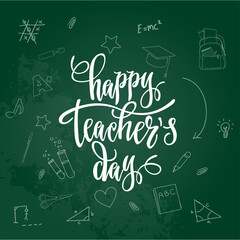 happy teacher day, green chalkboard, vector