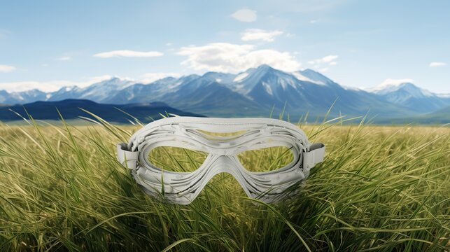 a painting of landscape field of grass sunglasses in a field of flowers.
