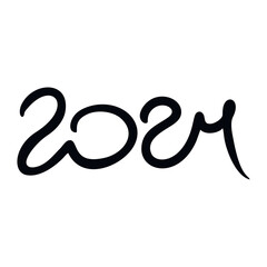 Vector 2024 year handwriting font. White background. Isolated typography thin text for design