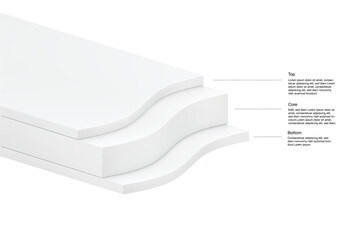 Realistic three-layer material. Great base for infographics. Vector illustration isolated on white background. The illustration will present the product consisting of three layers. EPS10.