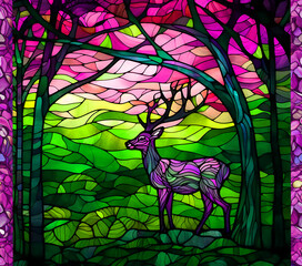 Stained glass deer in forest  20 oz tumbler wrap  wrap sublimation 