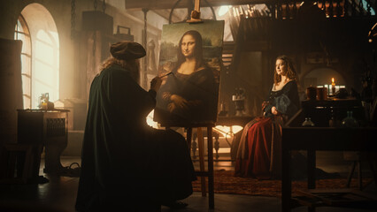 Recreation of Historical Moment: Beautiful Model Giving Life to the Painting of the Mona Lisa By...
