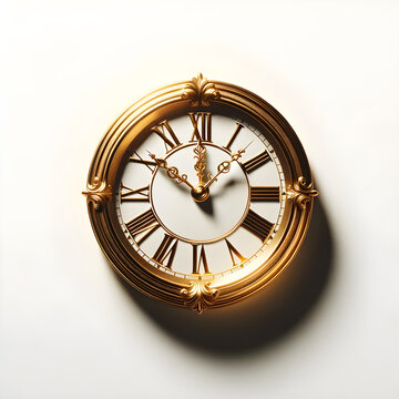 Elegant Golden Clock with Roman Numerals and Glossy Finish in Warm Light - Time Management and Luxury Concept
