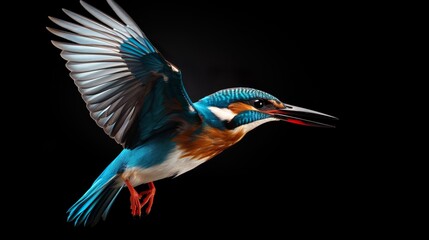 Watercolor kingfisher with jungle flower, isolated in white background
