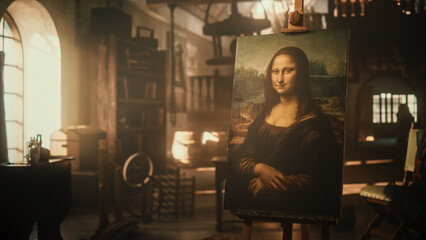Eternal Beauty Captured on Canvas in Renaissance Art Workshop: The Famous Painting of the Mona Lisa...
