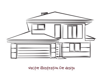 vector sketch of house with garage 