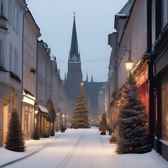 A city with a Christmas atmosphere, without people
