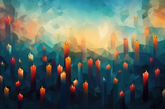 Abstract representation of mass of little lights or candles. Remembrance of Jewish war victims and anti-Semitic incidents. National Day of Mourning