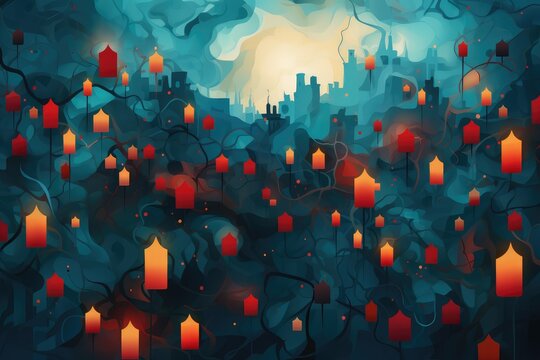 Abstract representation of mass of little lights or candles. Remembrance of Jewish war victims and anti-Semitic incidents