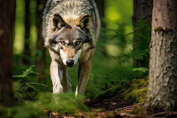  Grey wolf Canis lupus in the forest. © Kitta