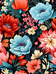 A Colorful Flowers On A Black Background - Cute simple flowers seamless pattern background