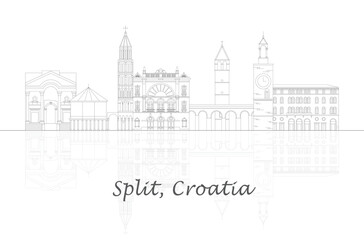 Outline Skyline panorama of City of Split, Croatia - vector illustration
