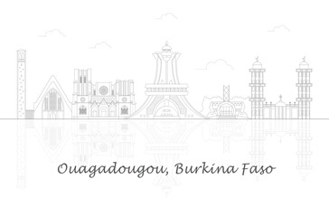Outline Skyline panorama of city of Ouagadougou, Burkina Faso - vector illustration