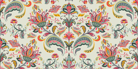 Vector colorful seamless pattern with oriental ornament. Beautiful endless background - 681009090