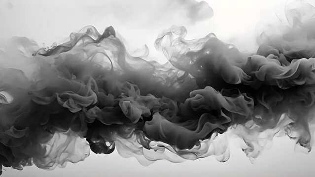 Black smoke against white background moving around. Smoke,Vapor,Fog slow motion realistic smoke. Cloud for using in composition. Transition from white to black