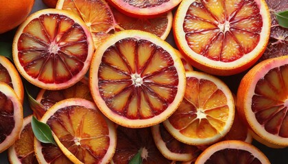 many slices of juicy blood orange fruits as background - obrazy, fototapety, plakaty