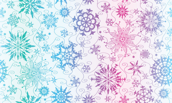 Vector seamless gradient Christmas pattern with snowflakes on the white background