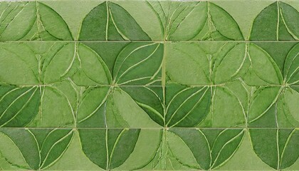 Fototapeta na wymiar abstract modern green mosaic porcelain stoneware cement tile with cable pattern or leaf pattern texture background banner panorama