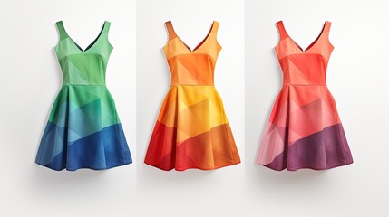 Women's dress isolated on a white background. Multicolored triangular dresses.