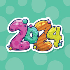 Cute Colorful 2024 logo text vector design with cartoon illustration style. 2024 text design typography.